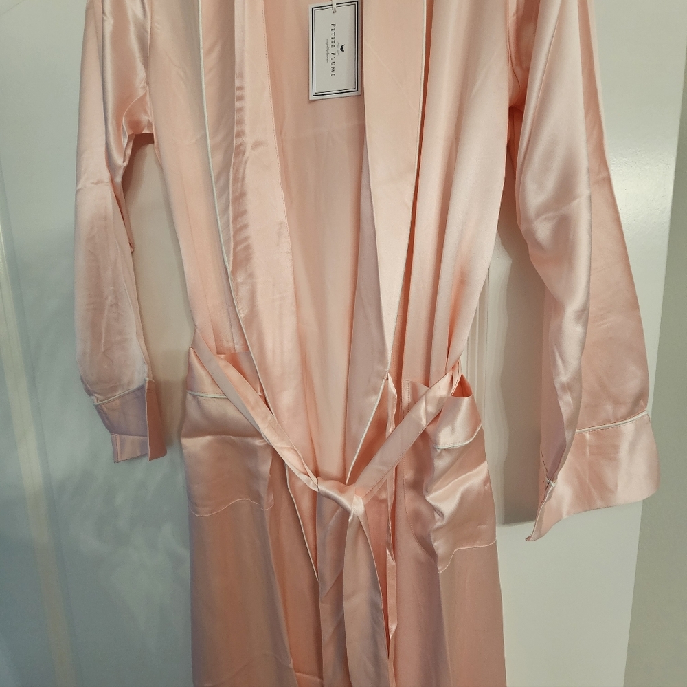 Petite Plume Luxurious Blush Mulberry SILK Satin Robe - Brand New [Pink] - Picture 12 of 12